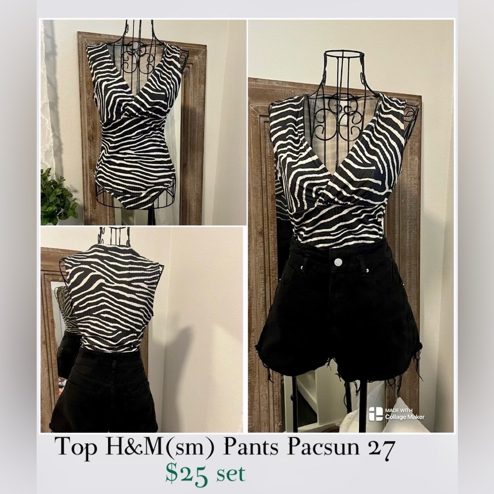 Zebra print bodysuit and black shorts 🦓